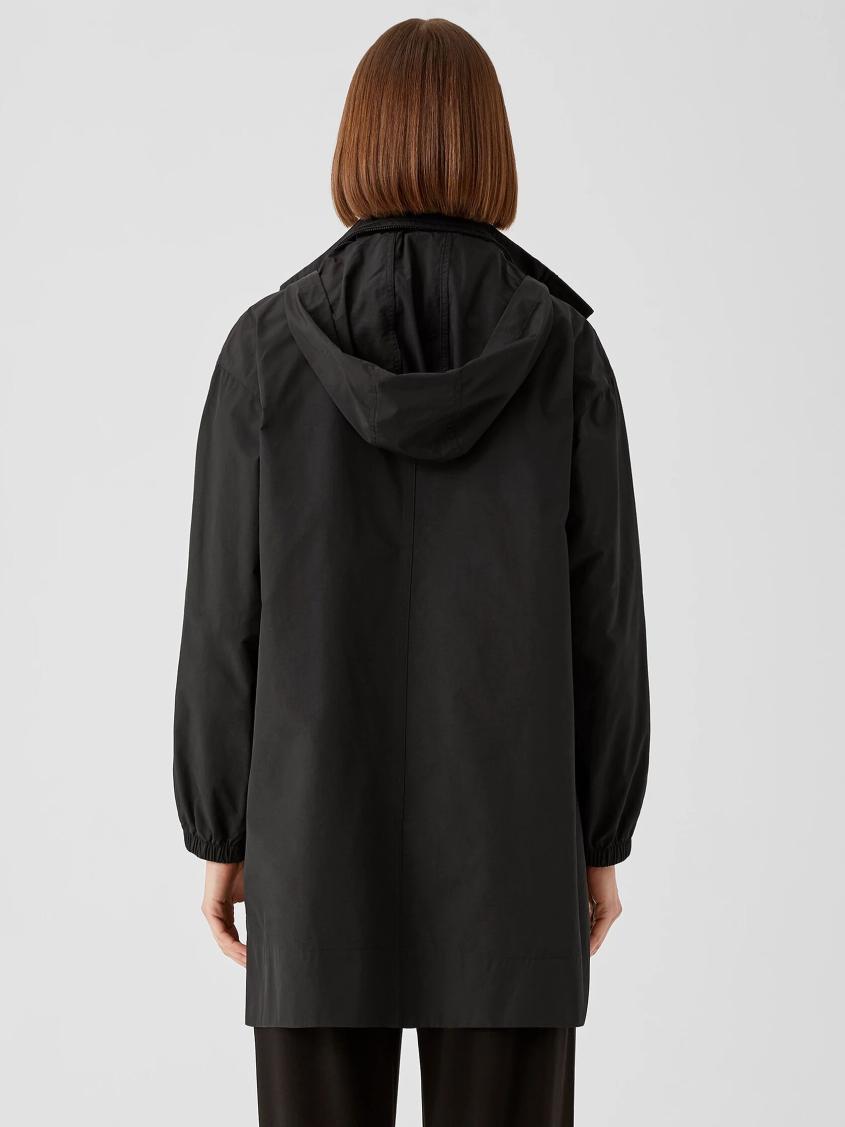 Eileen Fisher Jackets, Coats &amp; Vests | Light Cotton Nylon Stand Collar Long Coat Black - Women