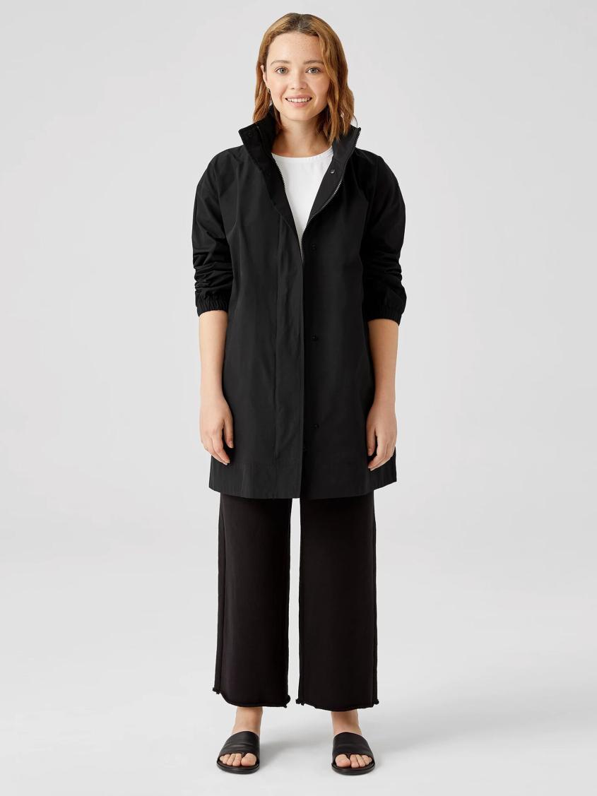 Eileen Fisher Jackets, Coats &amp; Vests | Light Cotton Nylon Stand Collar Long Coat Black - Women