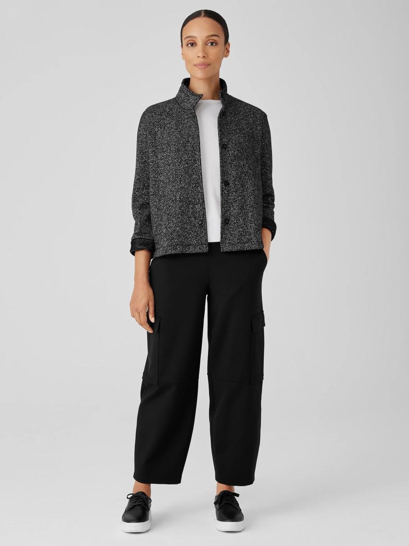 Eileen Fisher Jackets, Coats &amp; Vests | Organic Cotton Terry Stand Collar Jacket Black/softwhite - Women