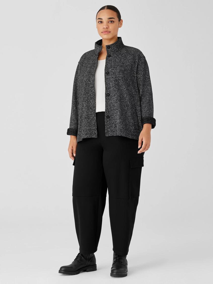 Eileen Fisher Jackets, Coats &amp; Vests | Organic Cotton Terry Stand Collar Jacket Black/softwhite - Women