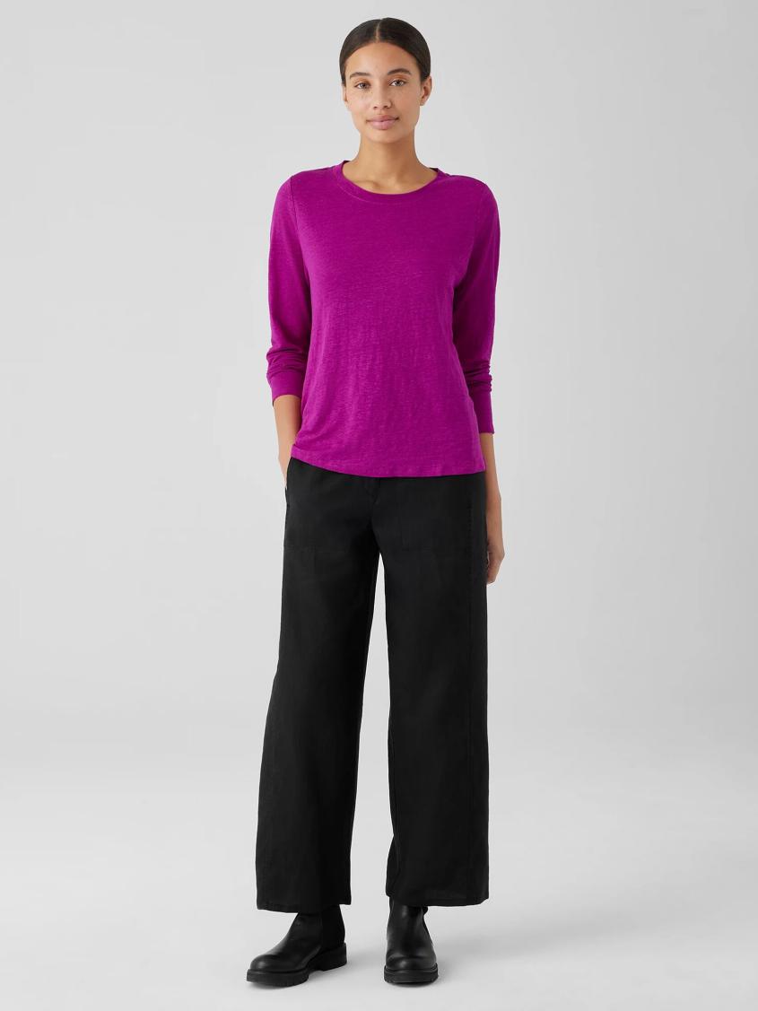 Eileen Fisher Jackets, Coats &amp; Vests | Organic Linen Jersey Crew Neck Top Black - Women