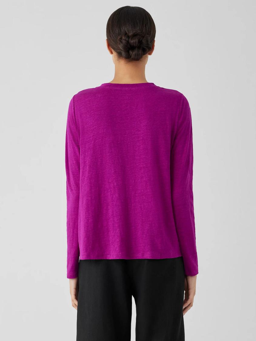 Eileen Fisher Jackets, Coats &amp; Vests | Organic Linen Jersey Crew Neck Top Black - Women