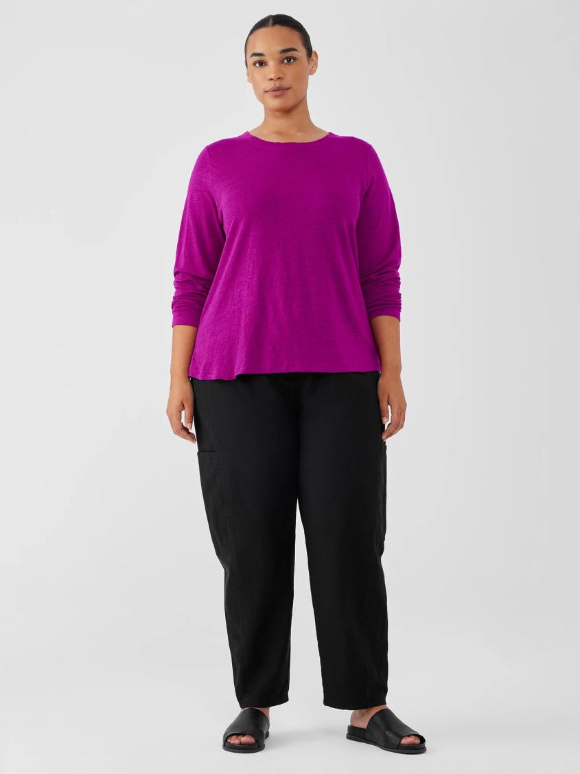 Eileen Fisher Jackets, Coats &amp; Vests | Organic Linen Jersey Crew Neck Top Black - Women