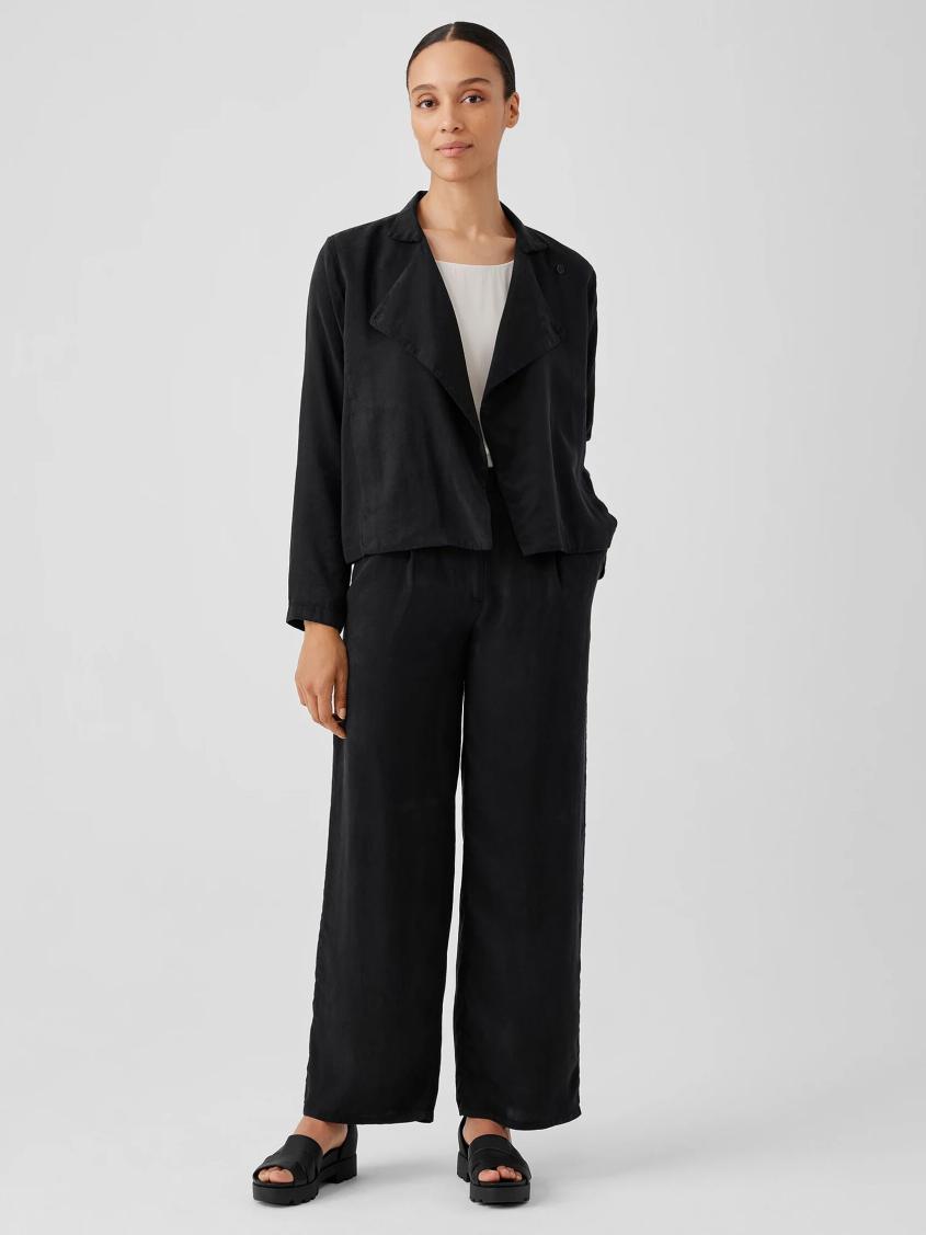 Eileen Fisher Jackets, Coats &amp; Vests | Sandwashed Twill Stand Collar Jacket Black - Women