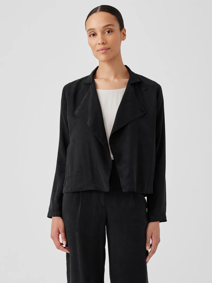 Eileen Fisher Jackets, Coats &amp; Vests | Sandwashed Twill Stand Collar Jacket Black - Women