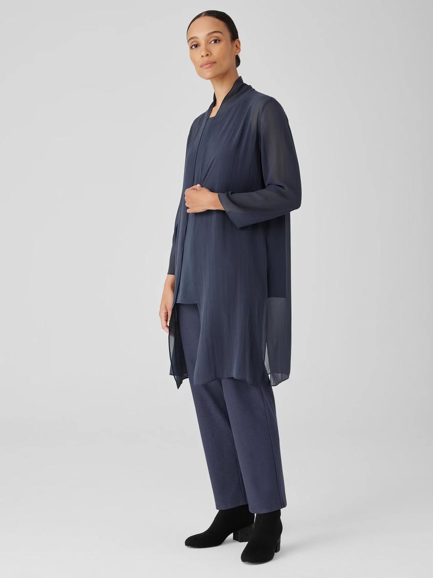 Eileen Fisher Jackets, Coats &amp; Vests | Sheer Silk Georgette High Collar Jacket Ocean - Women