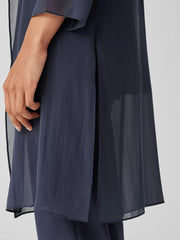Eileen Fisher Jackets, Coats &amp; Vests | Sheer Silk Georgette High Collar Jacket Ocean - Women
