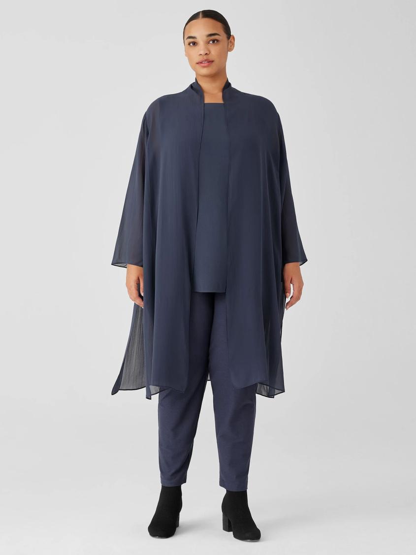Eileen Fisher Jackets, Coats &amp; Vests | Sheer Silk Georgette High Collar Jacket Ocean - Women