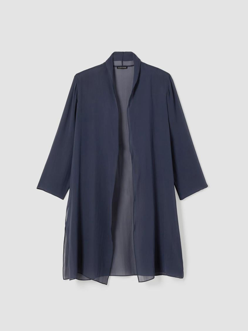 Eileen Fisher Jackets, Coats &amp; Vests | Sheer Silk Georgette High Collar Jacket Ocean - Women