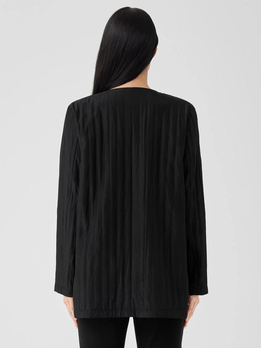 Eileen Fisher Jackets, Coats &amp; Vests | Silk Habutai Quilted Round Neck Jacket Black - Women