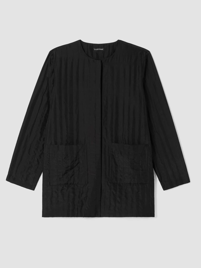 Eileen Fisher Jackets, Coats &amp; Vests | Silk Habutai Quilted Round Neck Jacket Black - Women