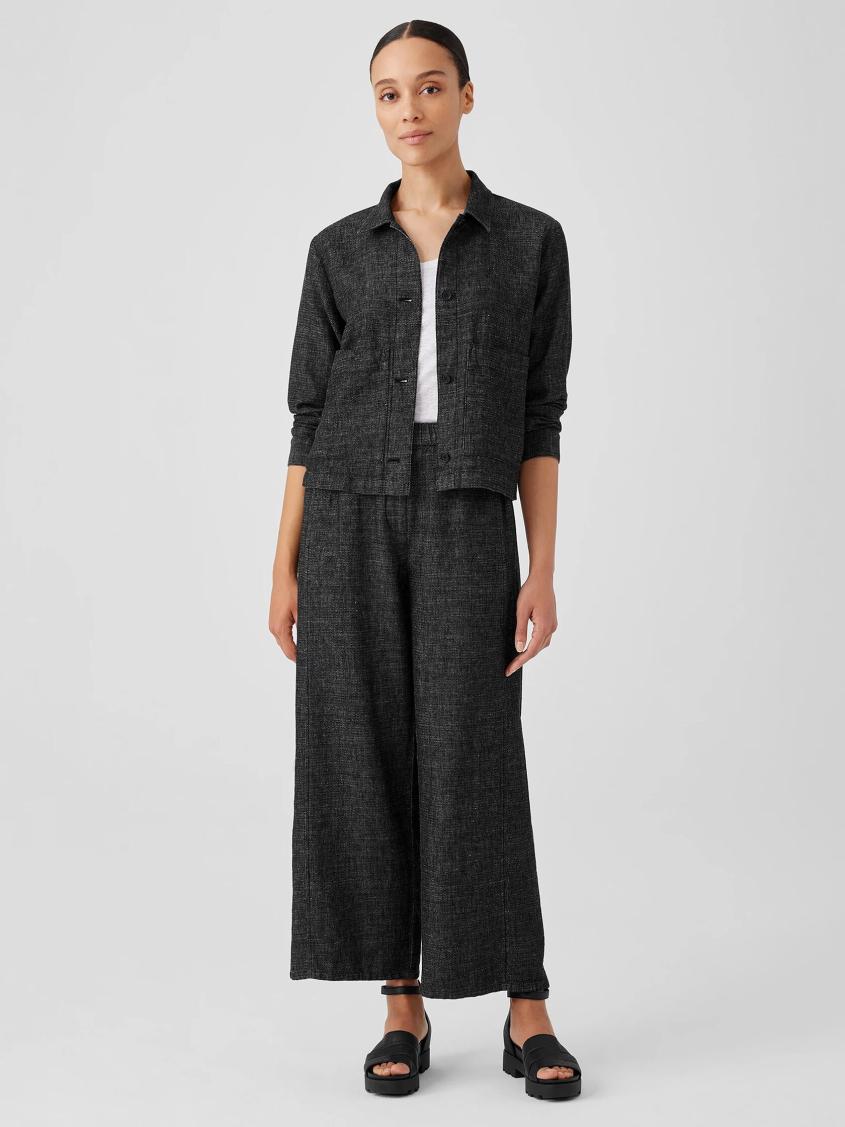 Eileen Fisher Jackets, Coats &amp; Vests | Tweedy Hemp Cotton Classic Collar Jacket Black - Women