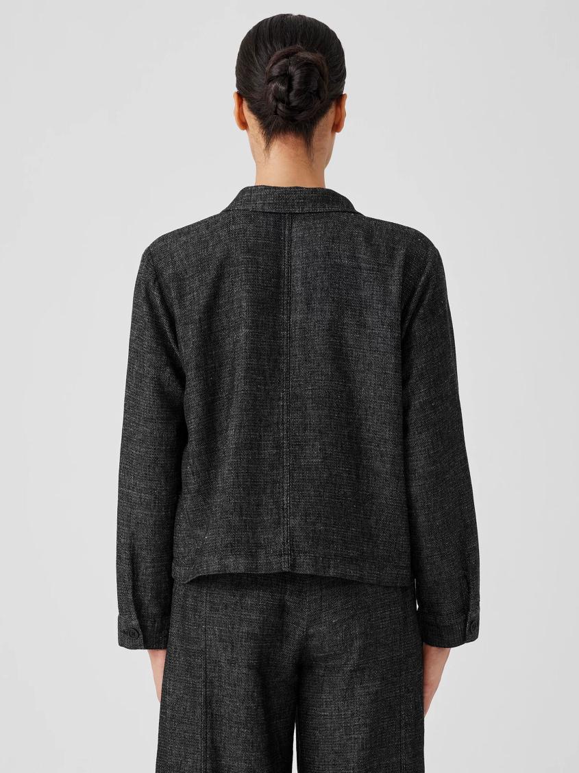 Eileen Fisher Jackets, Coats &amp; Vests | Tweedy Hemp Cotton Classic Collar Jacket Black - Women