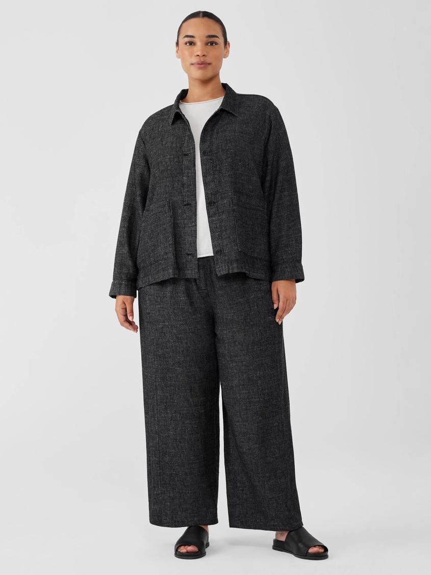 Eileen Fisher Jackets, Coats &amp; Vests | Tweedy Hemp Cotton Classic Collar Jacket Black - Women