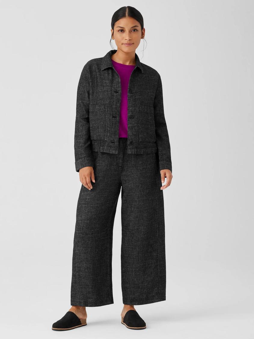 Eileen Fisher Jackets, Coats &amp; Vests | Tweedy Hemp Cotton Classic Collar Jacket Black - Women