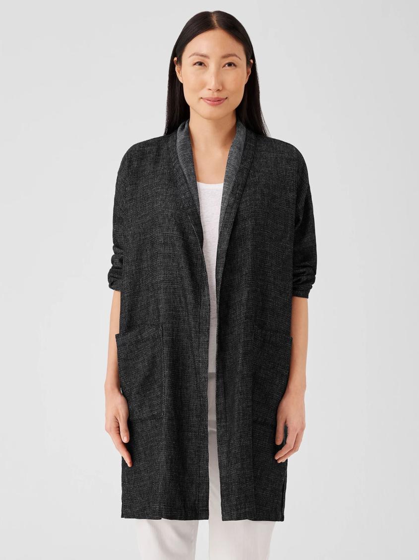 Eileen Fisher Jackets, Coats &amp; Vests | Tweedy Hemp Cotton High Collar Coat Black - Women
