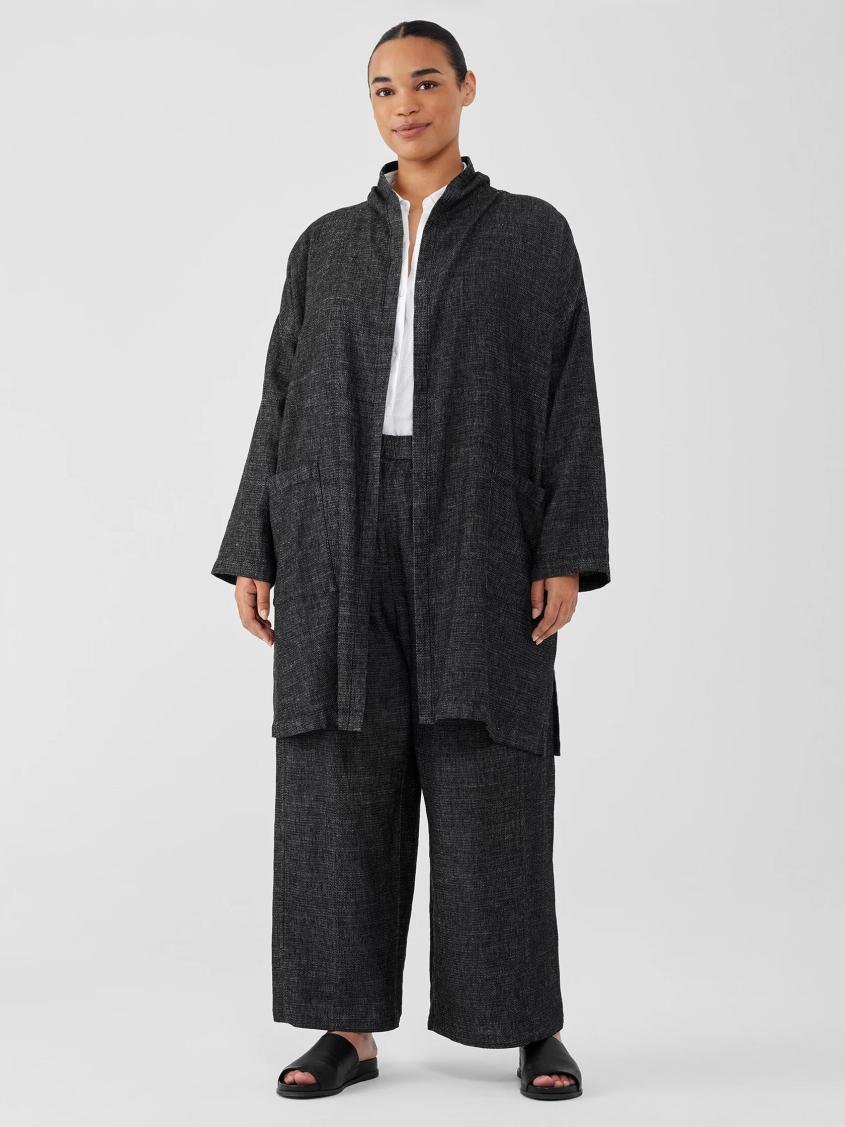 Eileen Fisher Jackets, Coats &amp; Vests | Tweedy Hemp Cotton High Collar Coat Black - Women