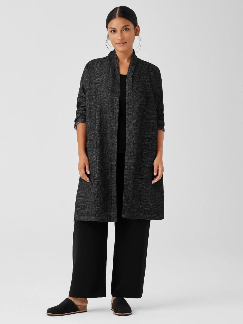 Eileen Fisher Jackets, Coats &amp; Vests | Tweedy Hemp Cotton High Collar Coat Black - Women