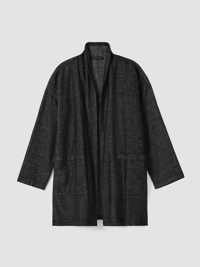 Eileen Fisher Jackets, Coats &amp; Vests | Tweedy Hemp Cotton High Collar Coat Black - Women
