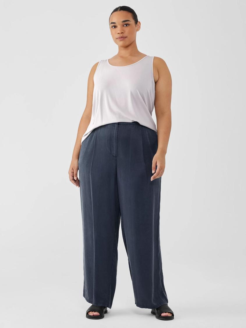 Eileen Fisher Pants, Shorts &amp; Jumpsuits | Sandwashed Twill Wide Trouser Pant Ocean - Women