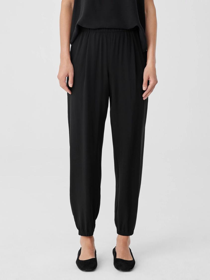 Eileen Fisher Pants, Shorts &amp; Jumpsuits | Silk Georgette Crepe Jogger Pant Black - Women