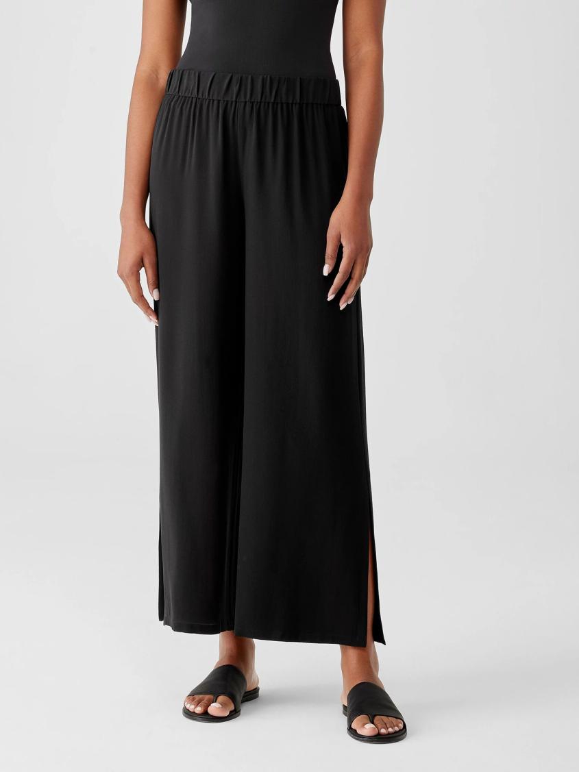 Eileen Fisher Pants, Shorts &amp; Jumpsuits | Silk Georgette Crepe Pant With Slits Black - Women