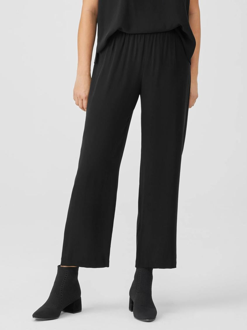 Eileen Fisher Pants, Shorts &amp; Jumpsuits | Silk Georgette Crepe Straight Pant Black - Women