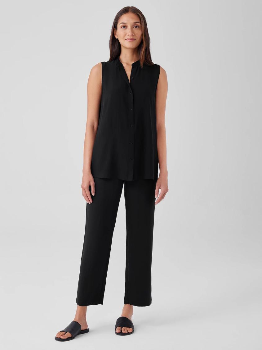 Eileen Fisher Pants, Shorts &amp; Jumpsuits | Silk Georgette Crepe Straight Pant Black - Women