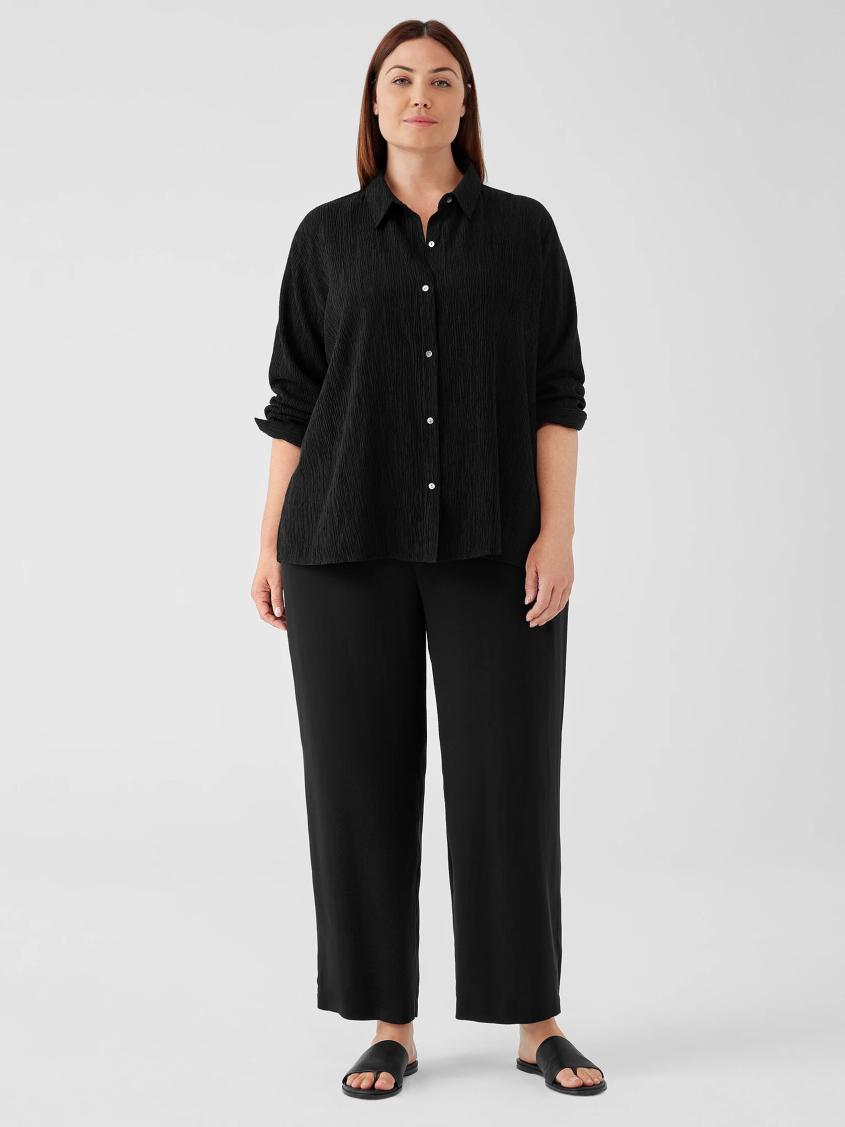 Eileen Fisher Pants, Shorts &amp; Jumpsuits | Silk Georgette Crepe Straight Pant Black - Women