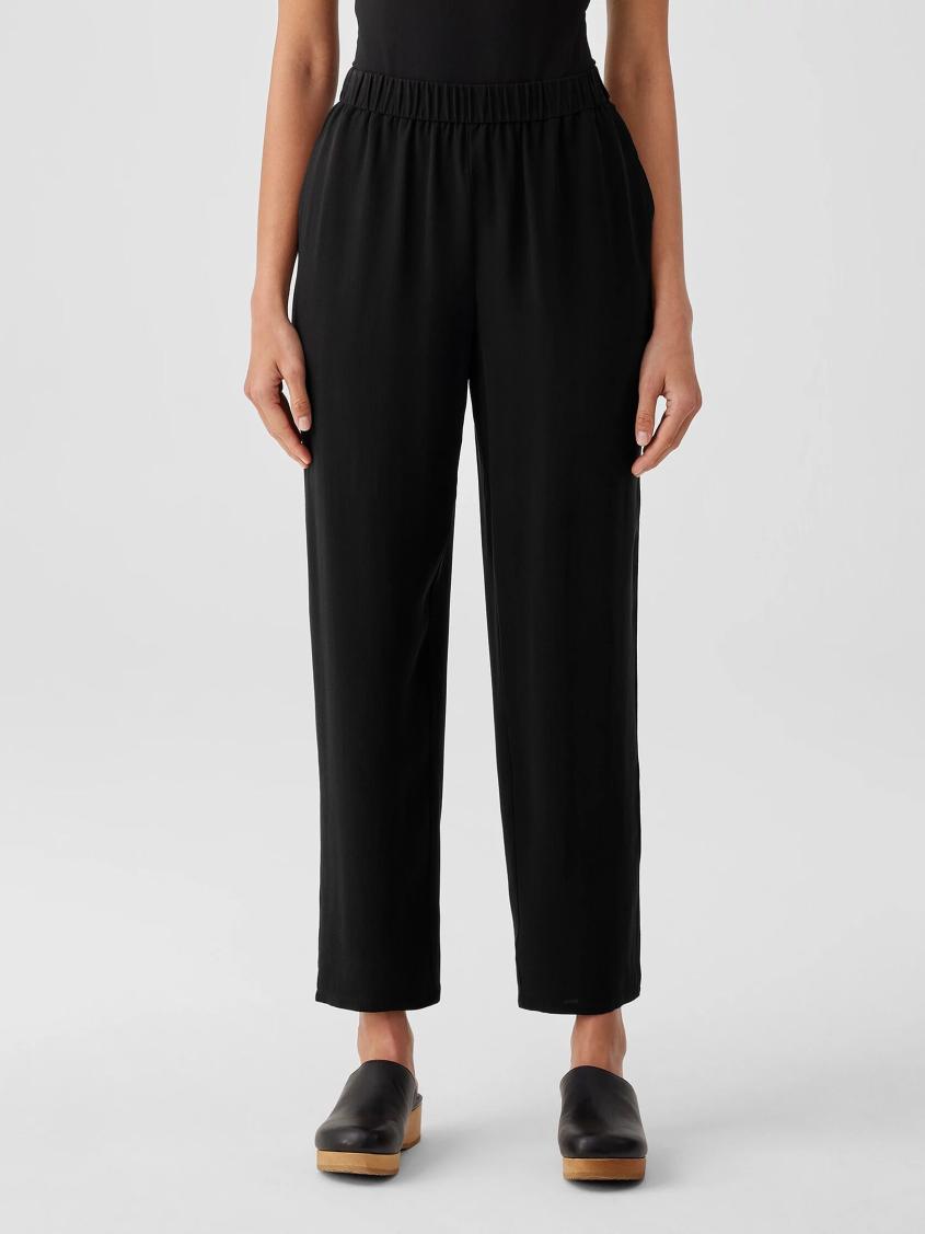 Eileen Fisher Pants, Shorts &amp; Jumpsuits | Silk Georgette Crepe Tapered Pant Black - Women