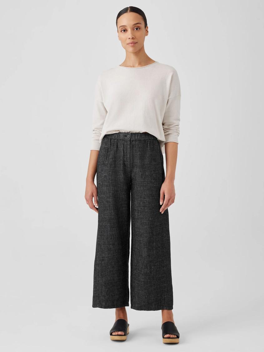 Eileen Fisher Pants, Shorts &amp; Jumpsuits | Tweedy Hemp Cotton Wide-Leg Pant Black - Women