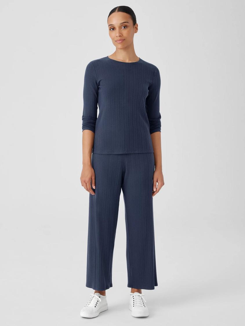 Eileen Fisher Pants, Shorts &amp; Jumpsuits | Variegated Rib Knit Wide-Leg Pant Ocean - Women