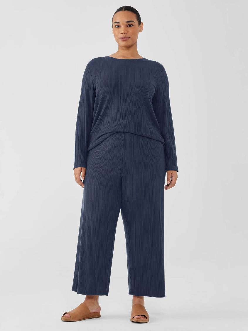 Eileen Fisher Pants, Shorts &amp; Jumpsuits | Variegated Rib Knit Wide-Leg Pant Ocean - Women