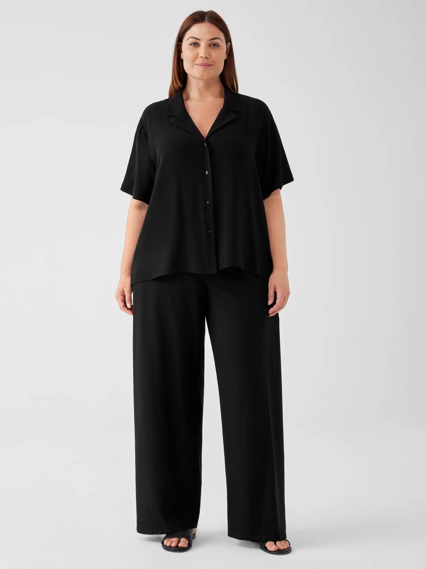 Eileen Fisher Pants, Shorts &amp; Jumpsuits | Washable Stretch Crepe High-Waisted Wide Pant Black - Women