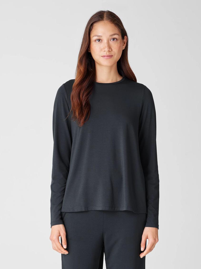 Eileen Fisher Petite | Fine Jersey Crew Neck Top Graphite - Women