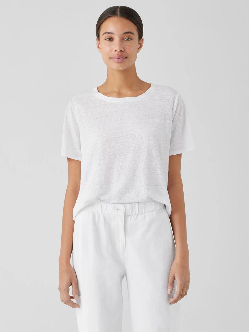 Eileen Fisher Petite | Organic Linen Jersey Crew Neck Tee White - Women