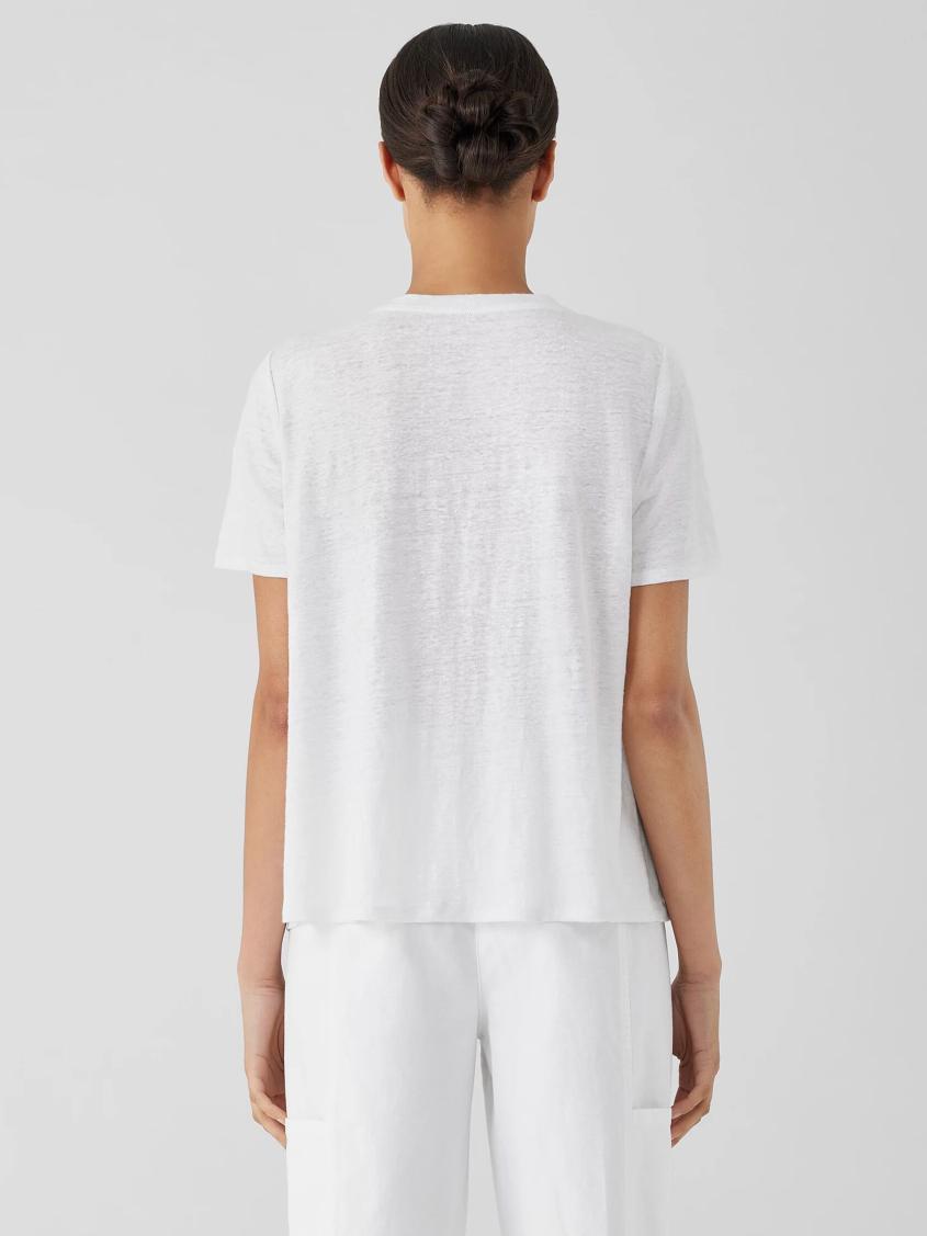 Eileen Fisher Petite | Organic Linen Jersey Crew Neck Tee White - Women