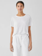 Eileen Fisher Petite | Organic Linen Jersey Crew Neck Tee White - Women