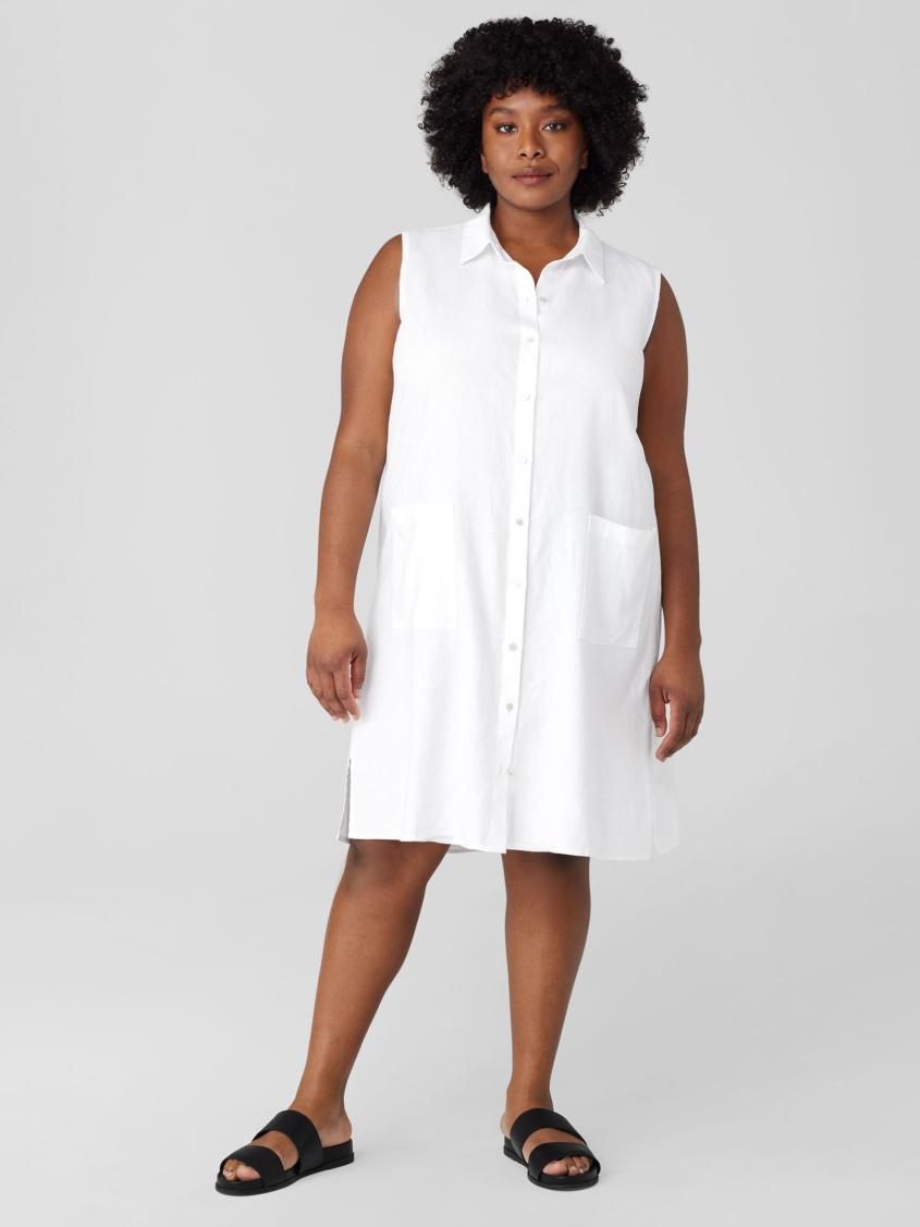 Eileen Fisher Petite | Organic Linen Sleeveless Dress White - Women