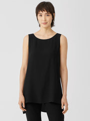 Eileen Fisher Petite | Silk Georgette Crepe Bateau Neck Tank Black - Women
