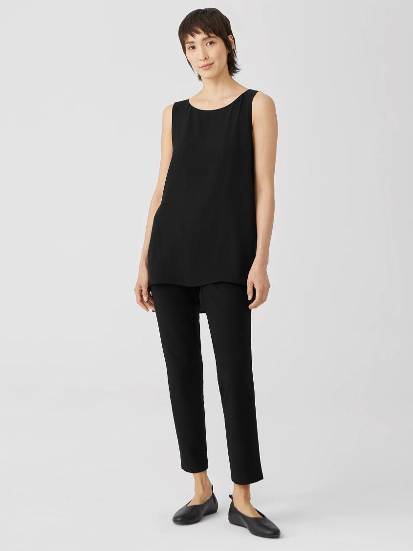 Eileen Fisher Petite | Silk Georgette Crepe Bateau Neck Tank Black - Women