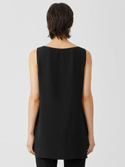 Eileen Fisher Petite | Silk Georgette Crepe Bateau Neck Tank Black - Women