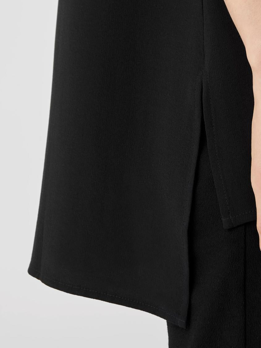 Eileen Fisher Petite | Silk Georgette Crepe Bateau Neck Tank Black - Women