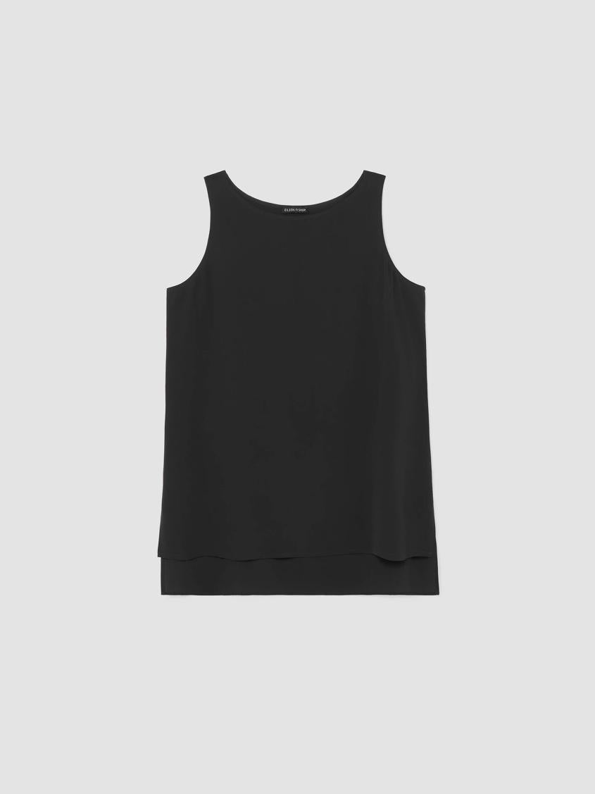 Eileen Fisher Petite | Silk Georgette Crepe Bateau Neck Tank Black - Women