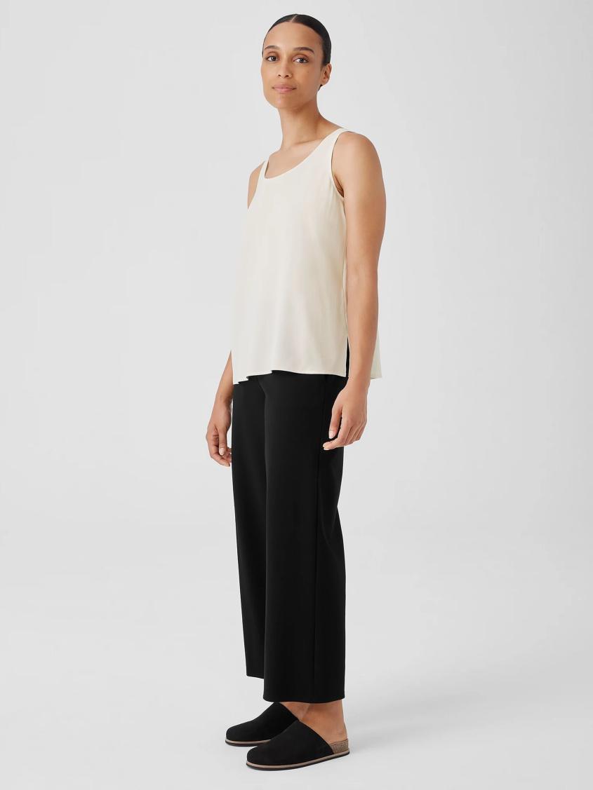 Eileen Fisher Petite | Silk Georgette Crepe Scoop Neck Tank Bone - Women