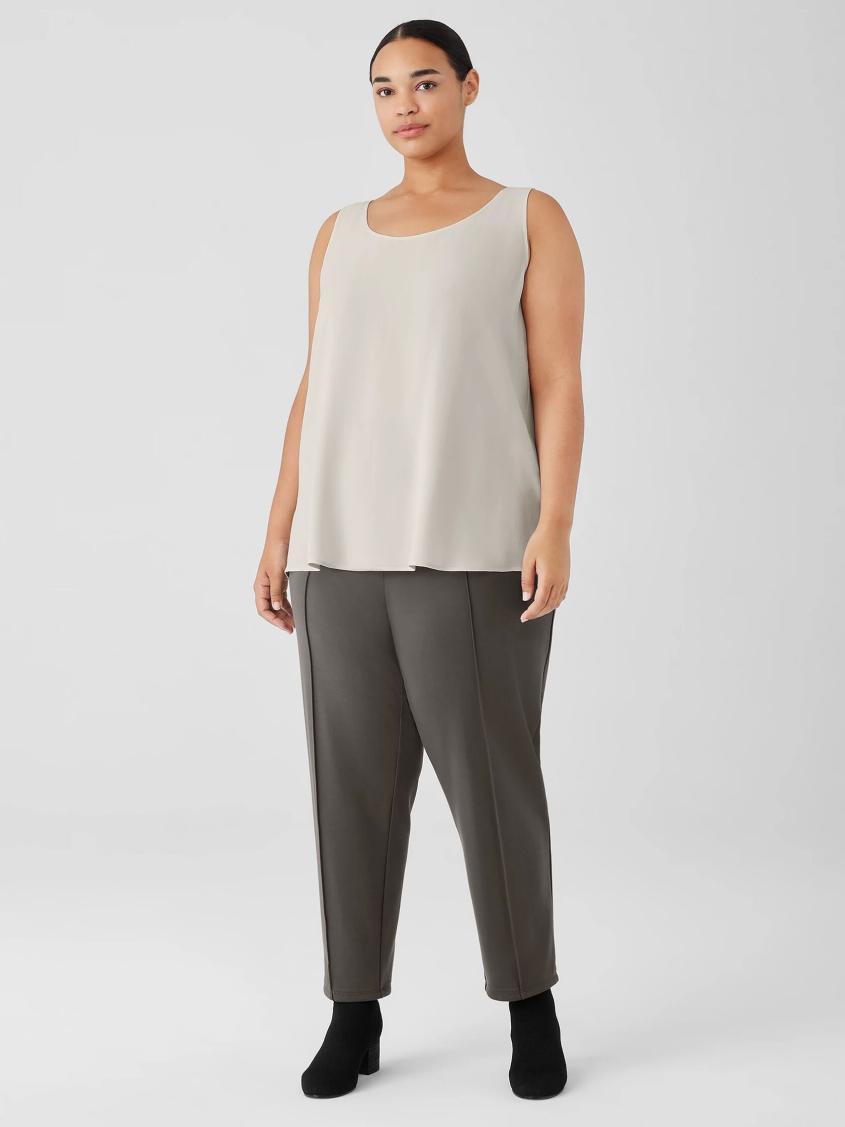 Eileen Fisher Petite | Silk Georgette Crepe Scoop Neck Tank Bone - Women
