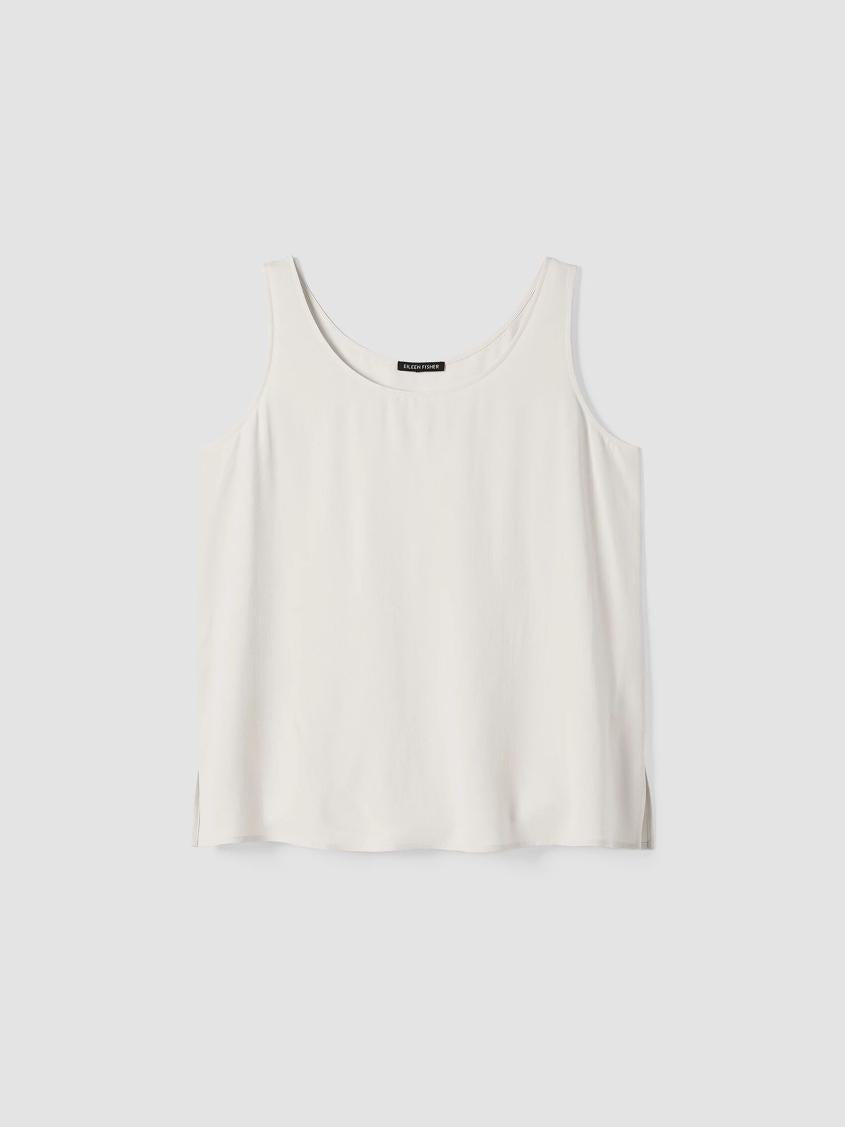 Eileen Fisher Petite | Silk Georgette Crepe Scoop Neck Tank Bone - Women