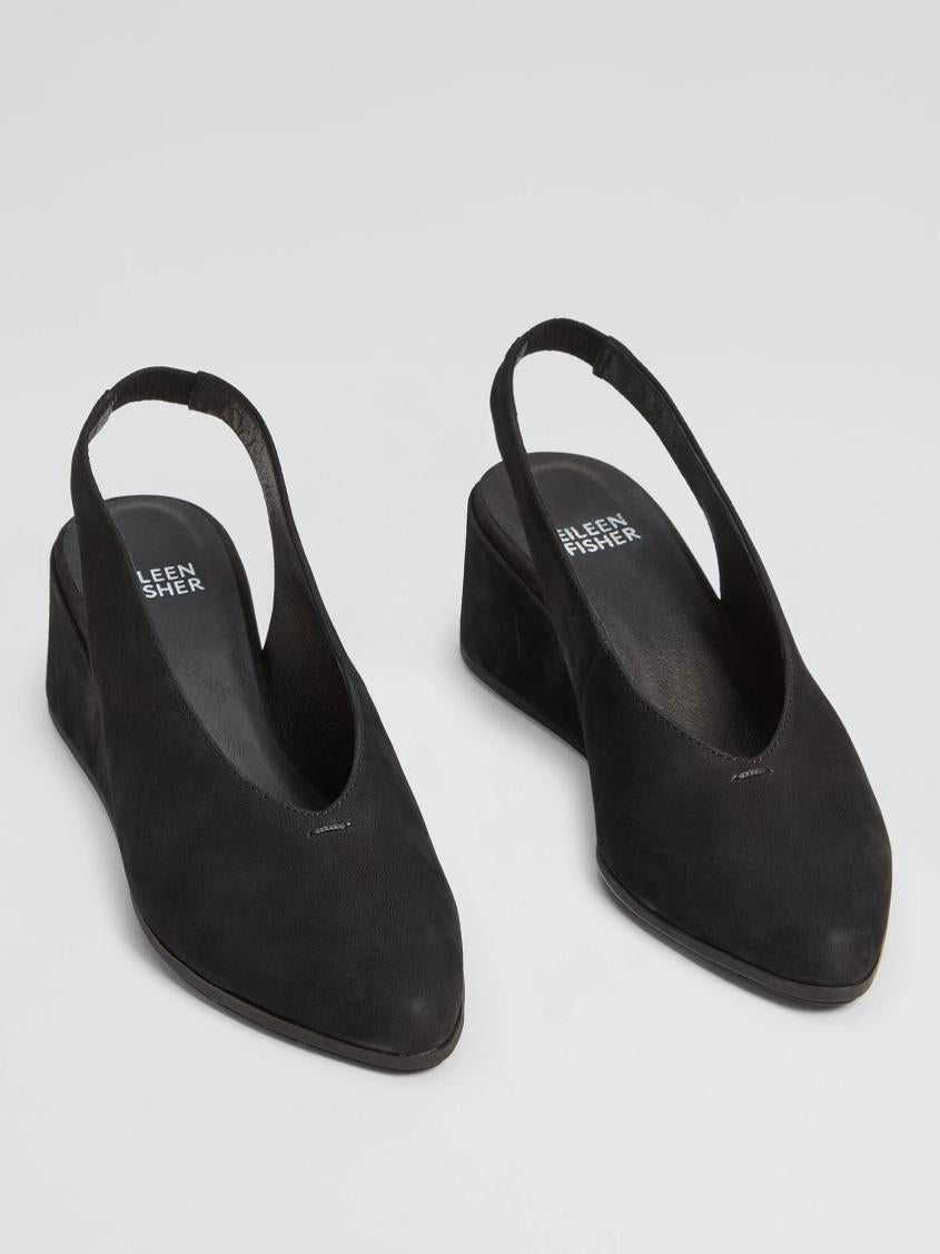 Eileen Fisher Shoes | Devi Tumbled Nubuck Leather Slingback Black - Women