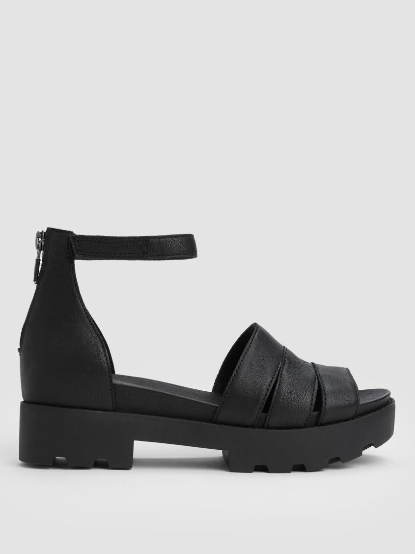 Eileen Fisher Shoes | Heir Tumbled Leather Wedge Sandal Black - Women
