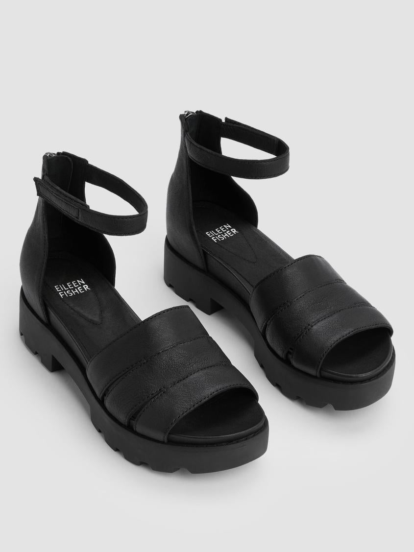 Eileen Fisher Shoes | Heir Tumbled Leather Wedge Sandal Black - Women
